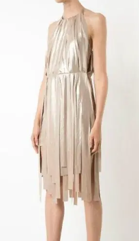 Halston Heritage Gold Metallic Carwash Dress Size M