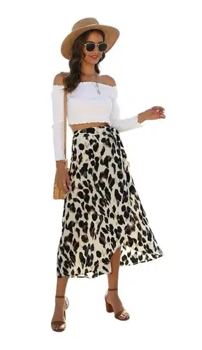 Newchoice medium Boho Leopard Skirt High Low Split Beach Wrap Skirts​​​​​​ Brown