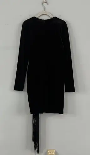 Badgley Mischka NWT Belle Harley Black Velvet Fringe Dress