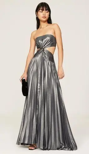 Ramy Brook Silver Blue Gunmetal A-Line Strapless Destiny Gown Dress Size 6