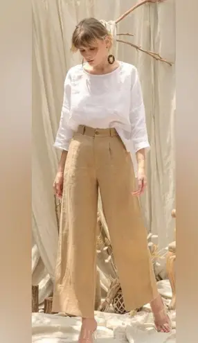 One the land Linen 4 Button Up Palazzo Wide-Leg Ankle Pants