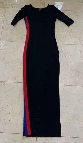 San Joy Like New Black Maxi Dress Sz S with Stripe