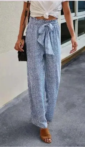 Coastal Chic Print Wide Leg Drawstring Pants Ocean Blue Womens size L Size L