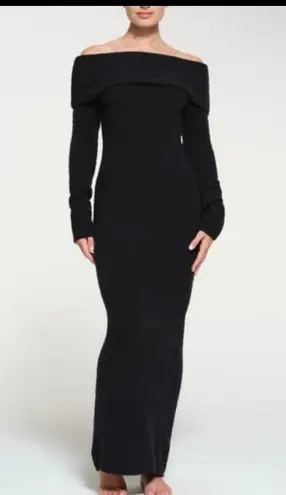 SKIMS NWT Cozy Knit Off the Shoulder Dress XL Onyx