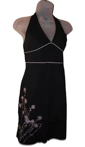 Xhilaration Embroidered black halter dress size 13