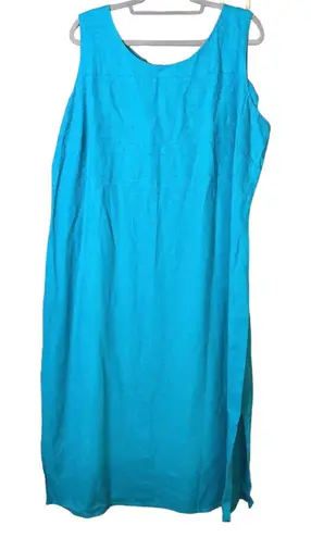 Karin Stevens Linen Blend Beaded Sleeveless MIDI Dress Blue Size 22W