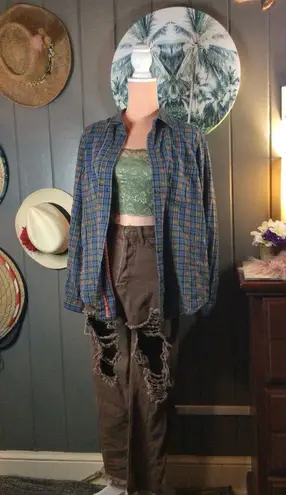 Classic Elements Vintage Floral Embroidered Plaid Check Large