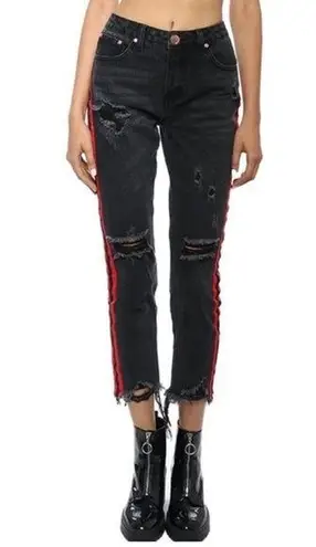 Brooklyn Karma  Distressed Red Racing Stripe Jeans