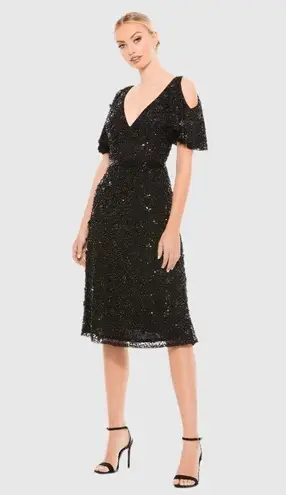 Mac Duggal 4988 Womens Pearl Embellished Drop Shoulder Dress