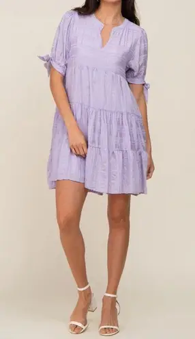 TALULAH Mini Dress Women Small Purple Textured Tiered Farm Cottage Peasant Fairy