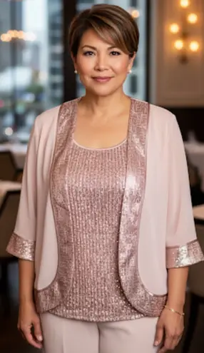 Le Bos Women's Plus Size 14W 2 Piece Tank Top & Sheer Chiffon Jacket Set Pink