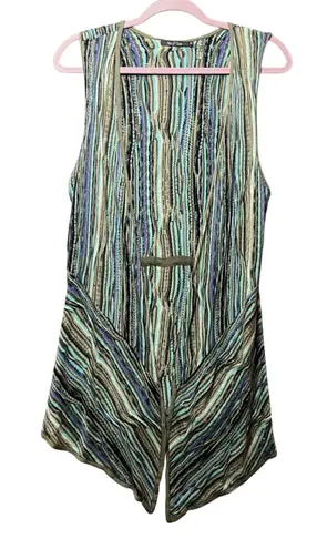 Nie Zoe Striped Knit Vest Cardigan Long Open Front Textured Boho Brown Size M