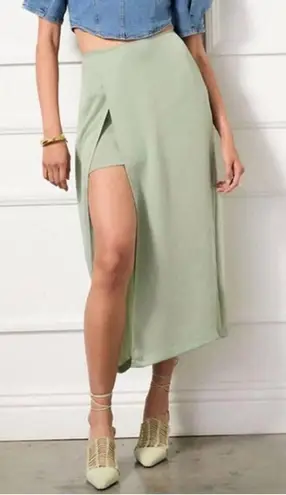 R.G. Kane Hestia Skirt Size Small Sage Green Mini/Midi High Slit Satin NEW NWOT