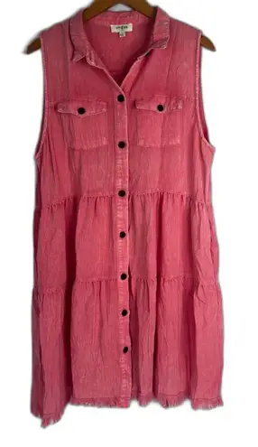 Umgee  Sleeveless Button Down Raw Hem Stonewash Pink Dress Size Large - Image 1