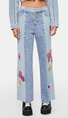 Delia’s By Dolls Kill Wild Canyon Wide Leg Jeans Daisy Foral Size Small Blue