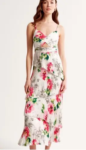 Abercrombie & Fitch NWT  A&F Giselle Pleated Tiered Maxi Dress Satin White Floral - Image 2