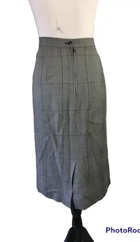 Vintage 80s Glen Plaid Check Black Cream Straight Midi Skirt Classic 16 L Size L