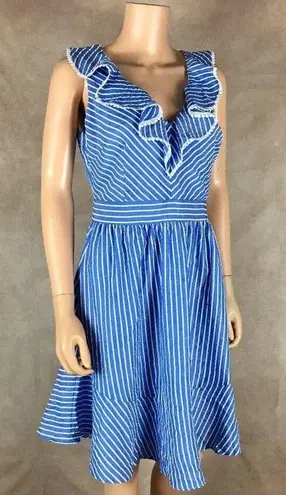 Julia Jordan Women's Blue/White Striped Ruffle V-Neck A-Line Dress NWOT 6