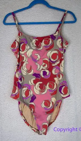 Garnet Hill One Piece Swimsuit floral print, pink purple, women size 8