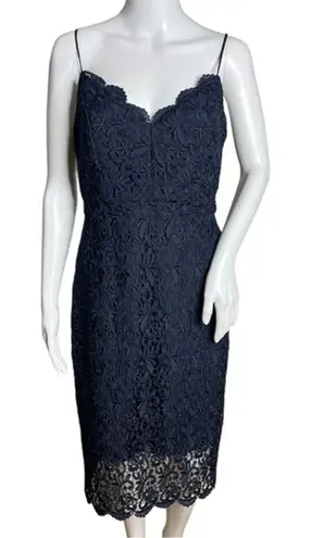 J Crew Dress Women 6 Navy Blue Guipure Lace Spaghetti Strap Scallop Edge Preppy