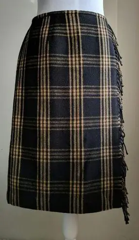 Kasper Plaid Skirt Black Gold Fringe - Size 8 - GUC