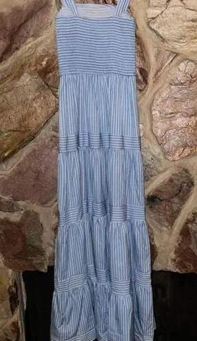Commense Pinstripe Shirred Backless Long Cami Dress size small Blue