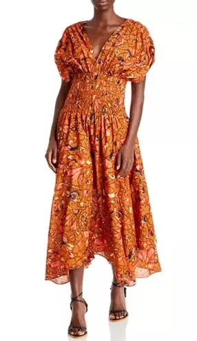 ALC Frank A.L.C. Lucia Floral V Neck Smocked Waist A-Line Midi Dress, Size 2 New w/Tag