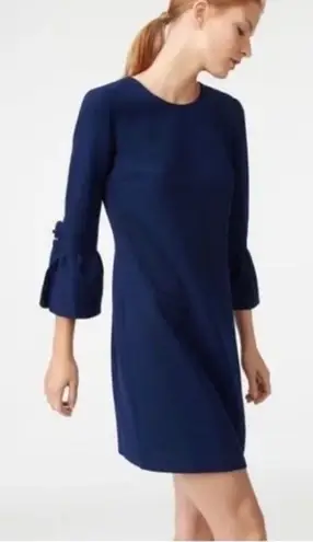 Club Monaco Crepe Shift Dress 3/4 Bell Ruffle Sleeves 2 Cocktail Event Navy Blue