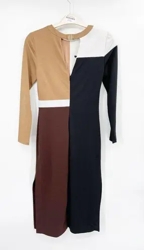 Slate + Willow  Joelle Knit Colorblock Brown Black Long Sleeve Midi Dress Size S