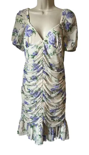 ASOS Design Maternity Women's Size 10 White Lilac Floral Ruched Mini Dress