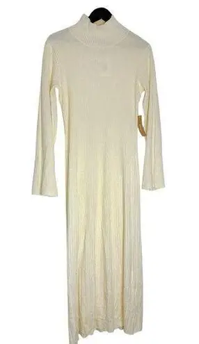 Caara NWT Cream Ribbed Knit High Neck Sweater Dress Wool Blend Size Medium