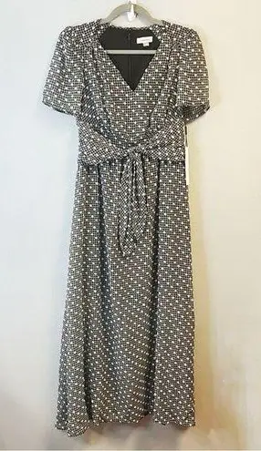 Calvin Klein  Dress Black & White Embroidery Ditsy Print Vintage-y Midi Sz 4 NWT