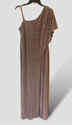 R & M Richards Sexy formal Asymmetric Jumpsuit with Sequined Overlay and Draped Shoulder
