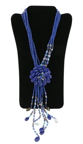 Joan Rivers New Starlet Style Beaded Flower Cluster Fringe Lapis Blue Necklace