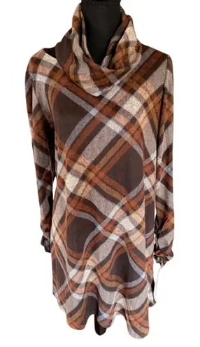 R&K Brown Plaid Dress w/ Detachable Cowl Neck Women’s Medium NWT