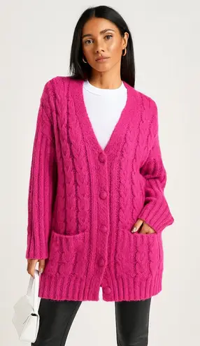 ShoeDazzle Hot Pink Oversized Cable Knit Boyfriend Cardigan Y2K Street S NEW
