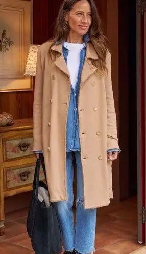 Frank & Eileen $398 Belfast Trench Coat Large Brown Triple Fleece NO BUTTONS Tan