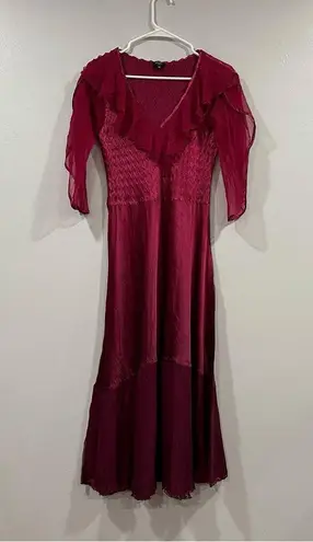 Komarov Flutter Sleeve Chiffon Charmeuse Midi Dress Cranberry Medium M