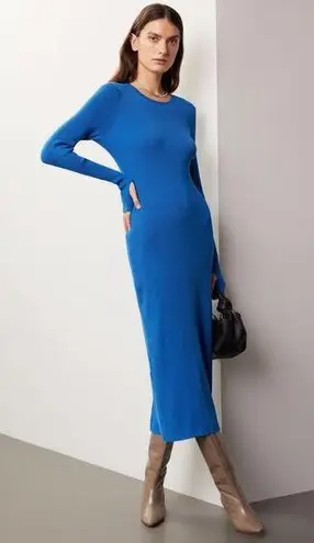 Great Jones Cobalt Blue Ribbed Knit Long Sleeve Sweater Midi Dress Size Large