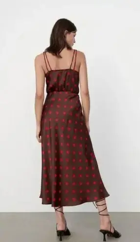 ZARA  Dress Womens X Small Brown Red Polka Dot Surplice Midi