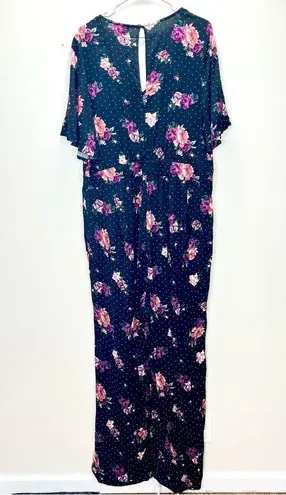 Torrid NWT  Black Pink Floral Challis Wide Leg V Neck Flutter Sleeve Jumpsuit 3X