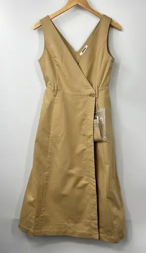 MOUSSY Women's V Neck Belted Waist Denim Dress Sleeveless Solid Khaki Size S 1 Tan