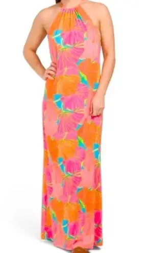 Trina Turk NWT  Milan Gingko floral halter maxi dress pink blue orange size XL