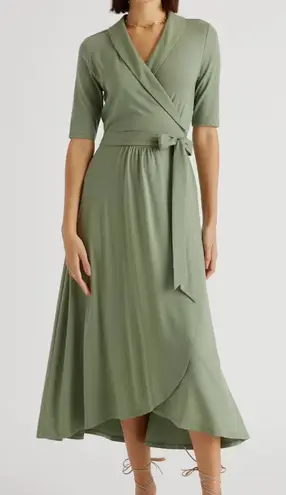 Quince Tencel Jersey Midi Wrap Dress in Sage