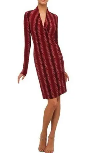Norma Kamali Printed Surplice Faux Wrap Long Sleeve Stretch Jersey Dress Large