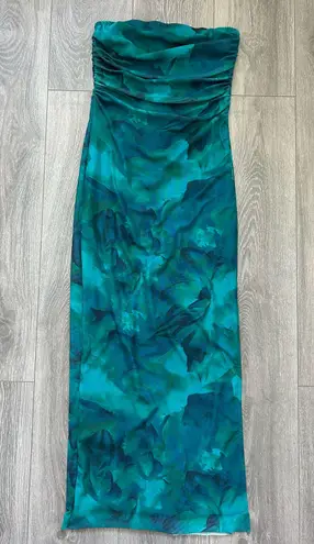 Mesh Strapless Maxi Dress Slit Side Bodycon Long Dress Size Small Blue