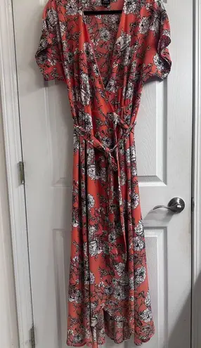 Bobeau Pink and Black Puff Sleeve Maxi Sundress