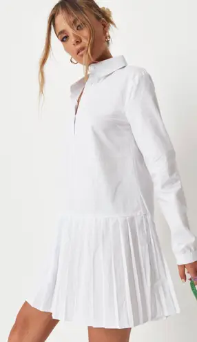 Missguided White Poplin Pleated Hem Dress 