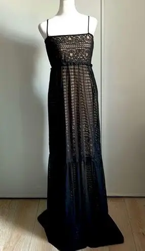 Max Studio NWT  Tiered Floor Length Lace Overlay Spaghetti Strap Maxi Dress