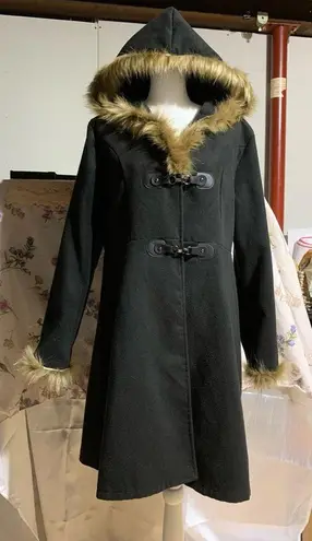Black Faux Fur Trimmed Jacket Size L